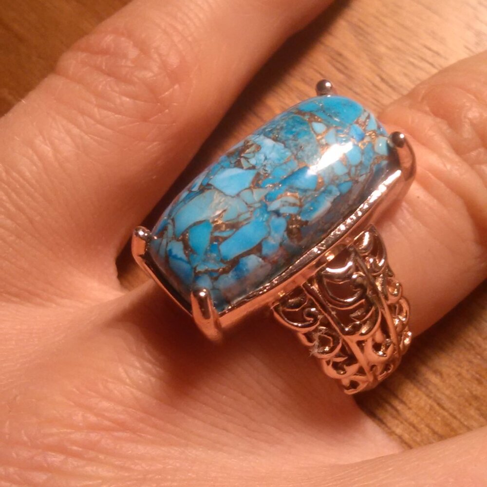 Matrix Chestnut Brine Turquoise Solitaire Copper Ring (Size 6) - Picture 12 of 16